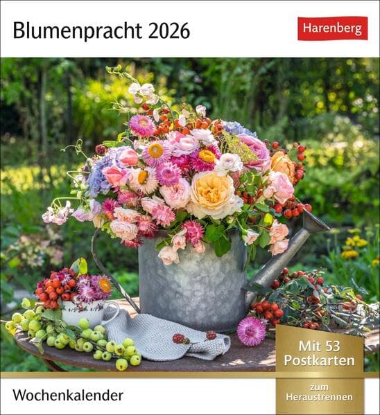 Blumenpracht Postkartenkalender 2026 - Wochenkalender mit 53 Postkarten