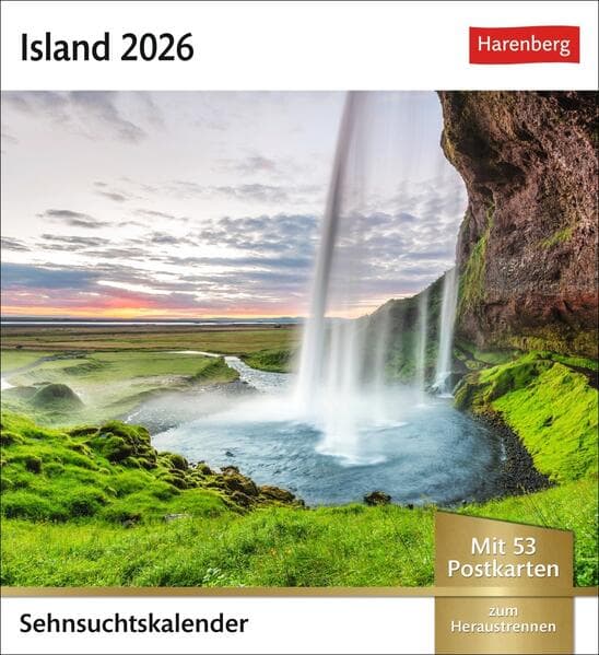 Island Sehnsuchtskalender 2026 - Wochenkalender mit 53 Postkarten