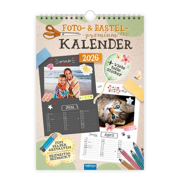 Trötsch Foto- und Bastelkalender Premium A4 2026 mit vielen Stickern