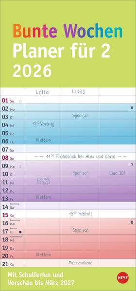 Bunte Wochen Planer für 2 2026