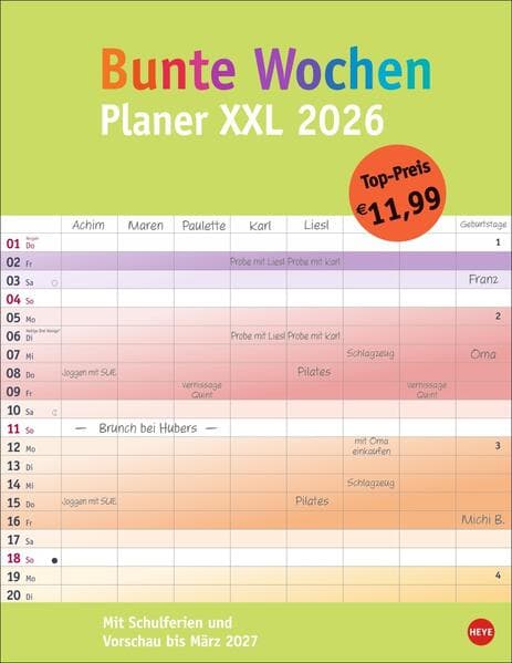 Bunte Wochen Planer XXL 2026