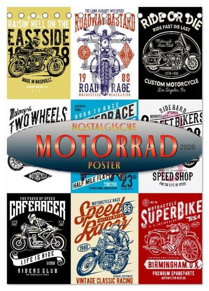 Motorrad - nostalgische Poster (Tischkalender 2026 DIN A5 hoch), CALVENDO Monatskalender