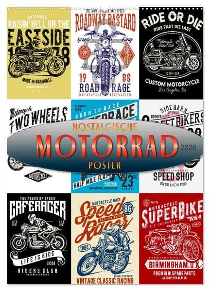 Motorrad - nostalgische Poster (Wandkalender 2026 DIN A2 hoch), CALVENDO Monatskalender