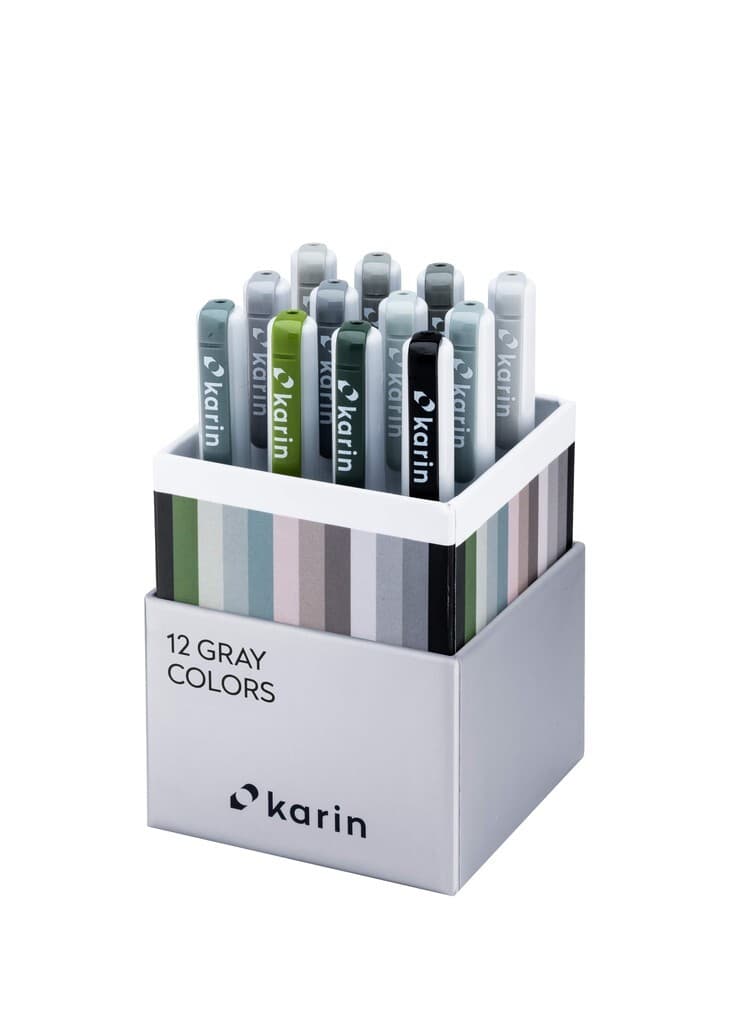 KARIN Marker Realbrush PRO Gray Colors, 12er Pinsel Set