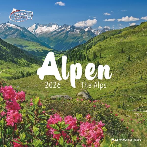 Alpha Edition - Alpen 2026 Broschürenkalender, 30x30cm, Wandkalender mit Platz für Notizen und Termine, Aufnahmen der Alpen, Monatsübersicht und Ferientermine DE/AT/CH