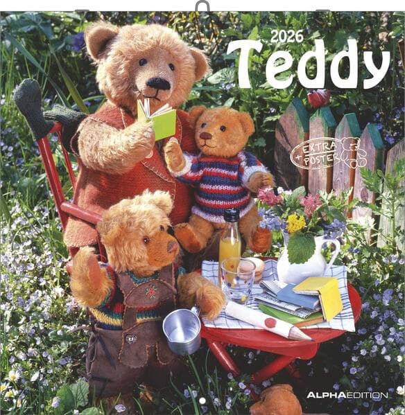 Teddy 2026 - Broschürenkalender 30x30 cm (30x60 geöffnet) - Kalender mit Platz für Notizen - Bildkalender - Wandkalender - mit herausnehmbarem Poster