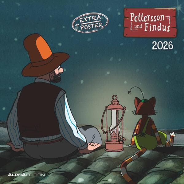 Pettersson & Findus 2026 - Broschürenkalender 30x30 cm (30x60 geöffnet) - Kalender mit Platz für Notizen - mit herausnehmbarem Poster - Wandkalender