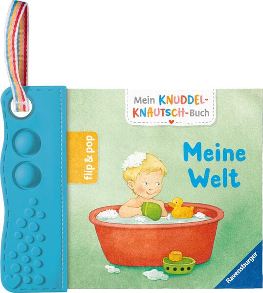 Mein Knuddel-Knautsch-Buch: flip&pop. Meine Welt (mit Pop-it Beißleiste); weiches Stoffbuch, waschbares Badebuch, Babyspielzug ab 0 Monate, Sensorik Spielzeug aus Silikon