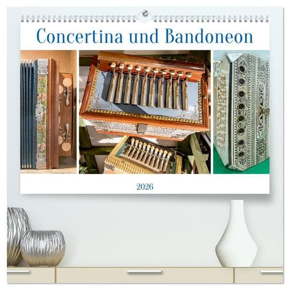 Concertina und Bandoneon (hochwertiger Premium Wandkalender 2026 DIN A2 quer), Kunstdruck in Hochgla