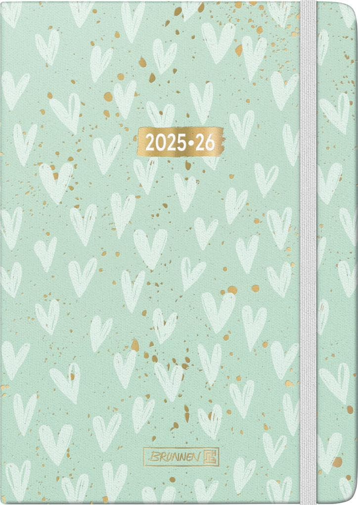 BRUNNEN Schülerkalender (2025/2026) "Hearts", 2 Seiten = 1 Woche, A5, 208 Seiten, Textil-Einband, mint