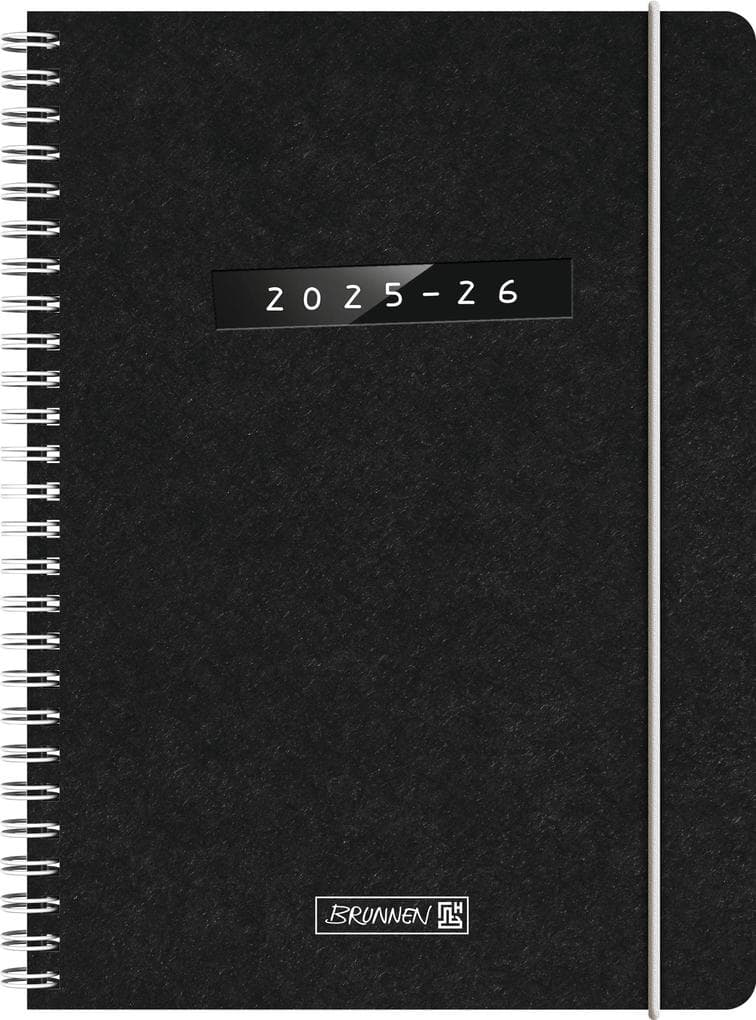 BRUNNEN Schülerkalender (2025/2026) "Monochrome", 2 Seiten = 1 Woche, A5, 208 Seiten, Naturkarton-Umschlag, schwarz