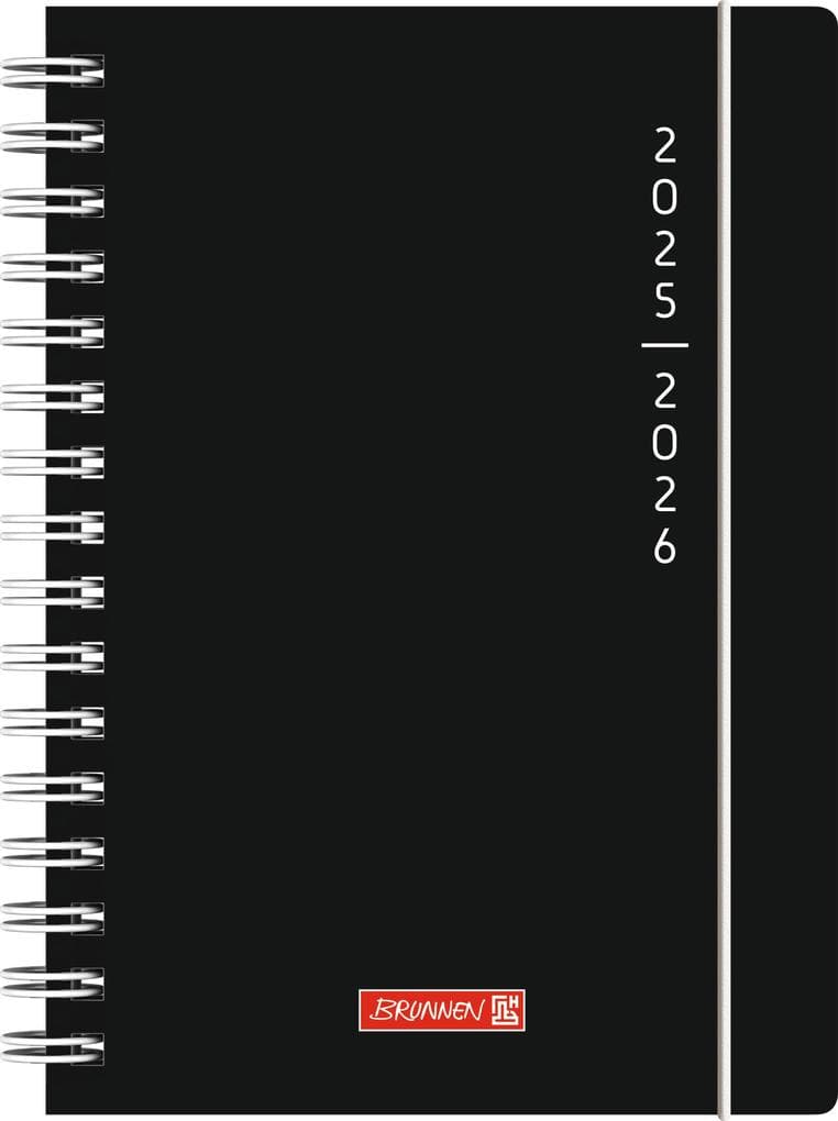 BRUNNEN Schülerkalender (2025/2026) "Plain Black", 1 Seite = 1 Tag, A5, 352 Seiten, PP-Umschlag, schwarz