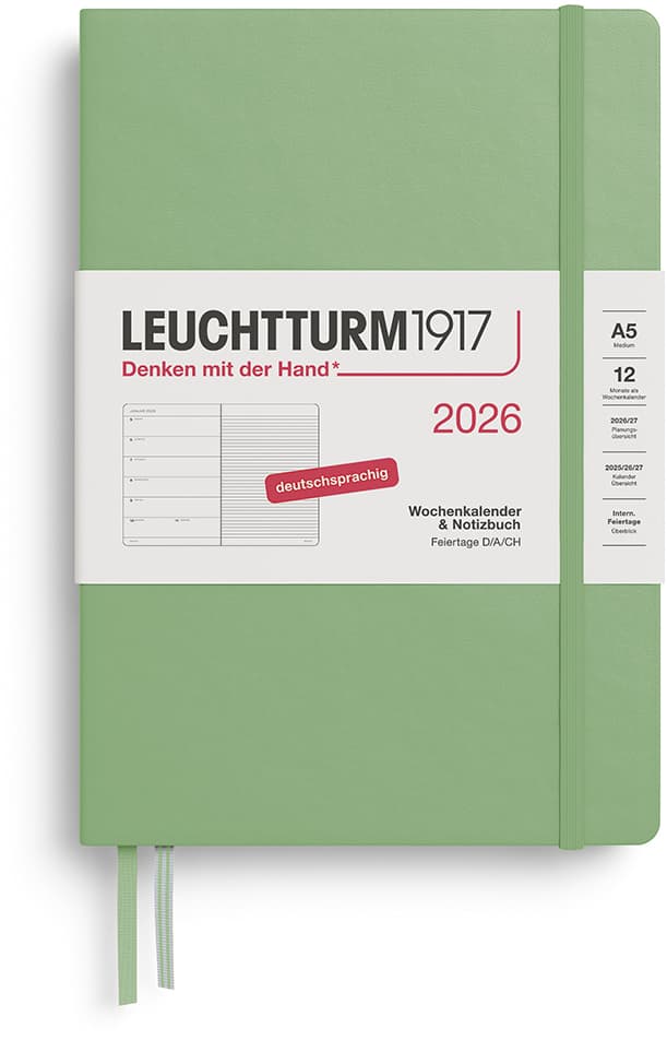 Wochenkalender und Notizbuch Medium (A5) 2026, Salbei, Deutsch
