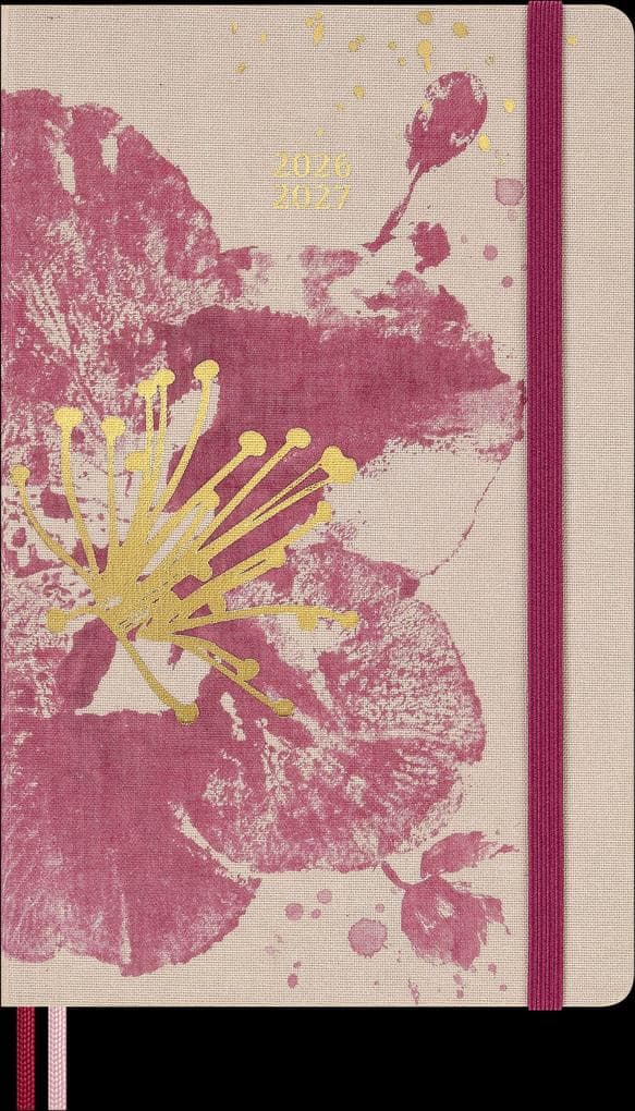 Moleskine 18 Monate Sakura Wochen Notizkalender limitierte Ausgabe 2025/2026, L/A5, 1 Wo = 1 Seite, rechts linierte Seite, fester Einband