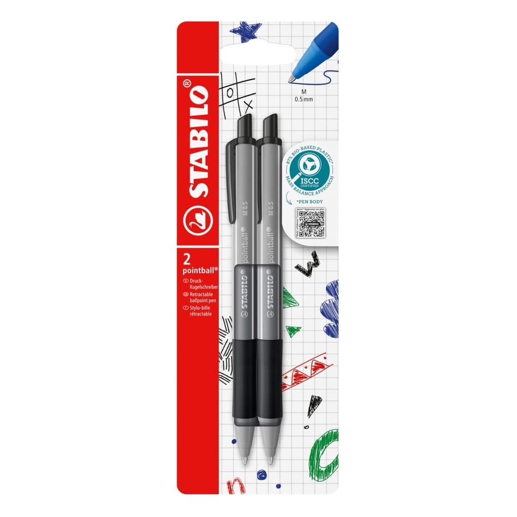 STABILO Druck-Kugelschreiber - pointball colorful, 2er Set - dunkelgrau