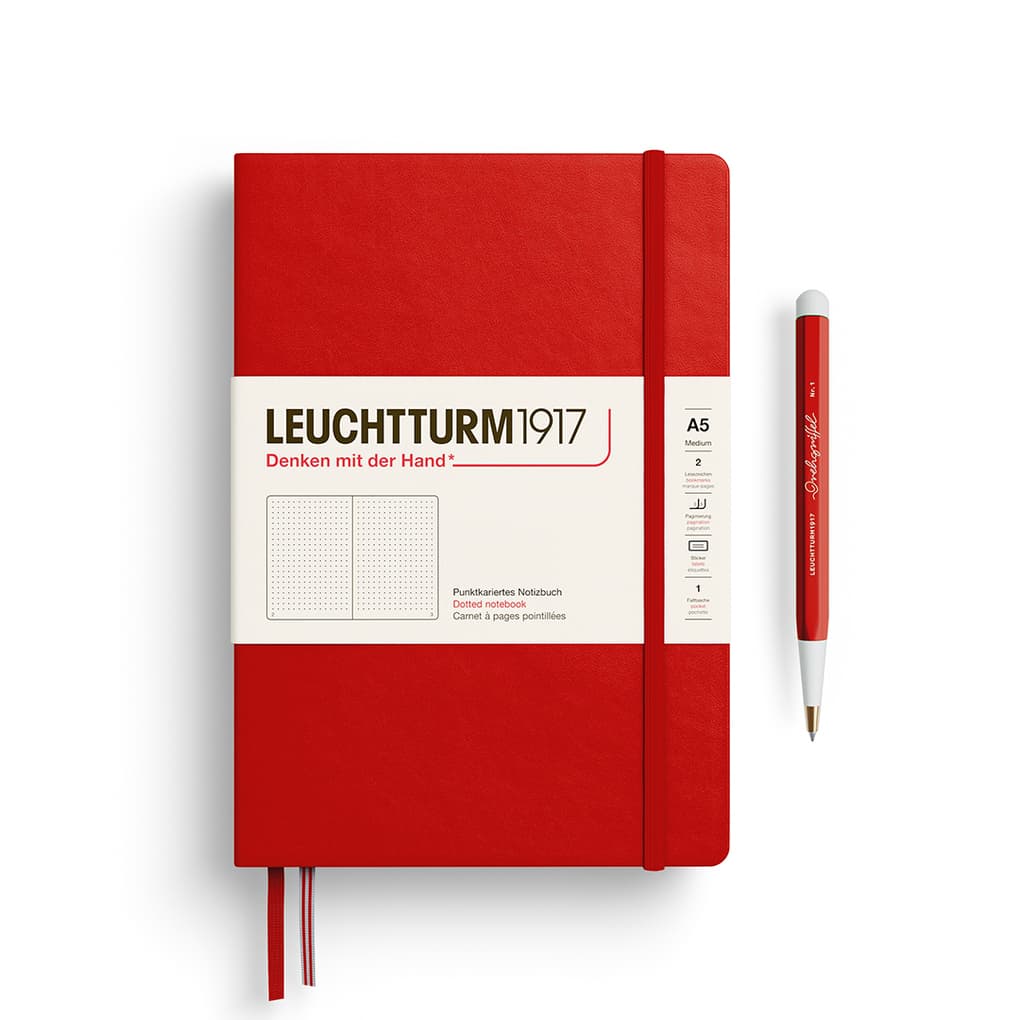 Notizbuch Medium (A5), Hardcover, 251 nummerierte Seiten, Cherry, dotted