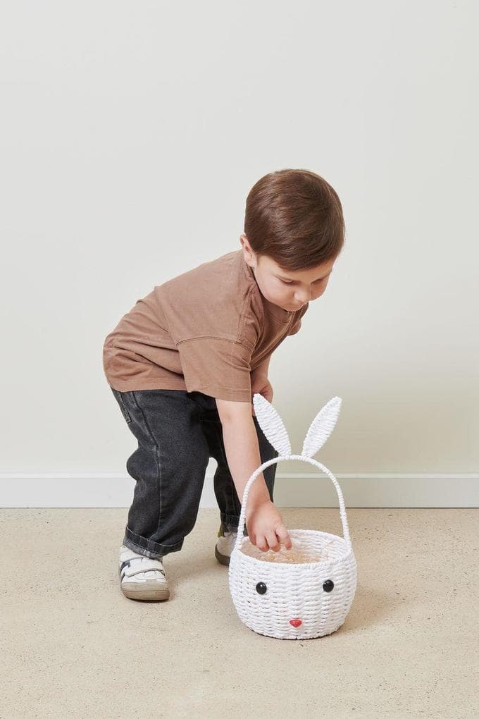 Osterkorb Hase mit Henkel, Weiß, 36,5 x Ø 18cm