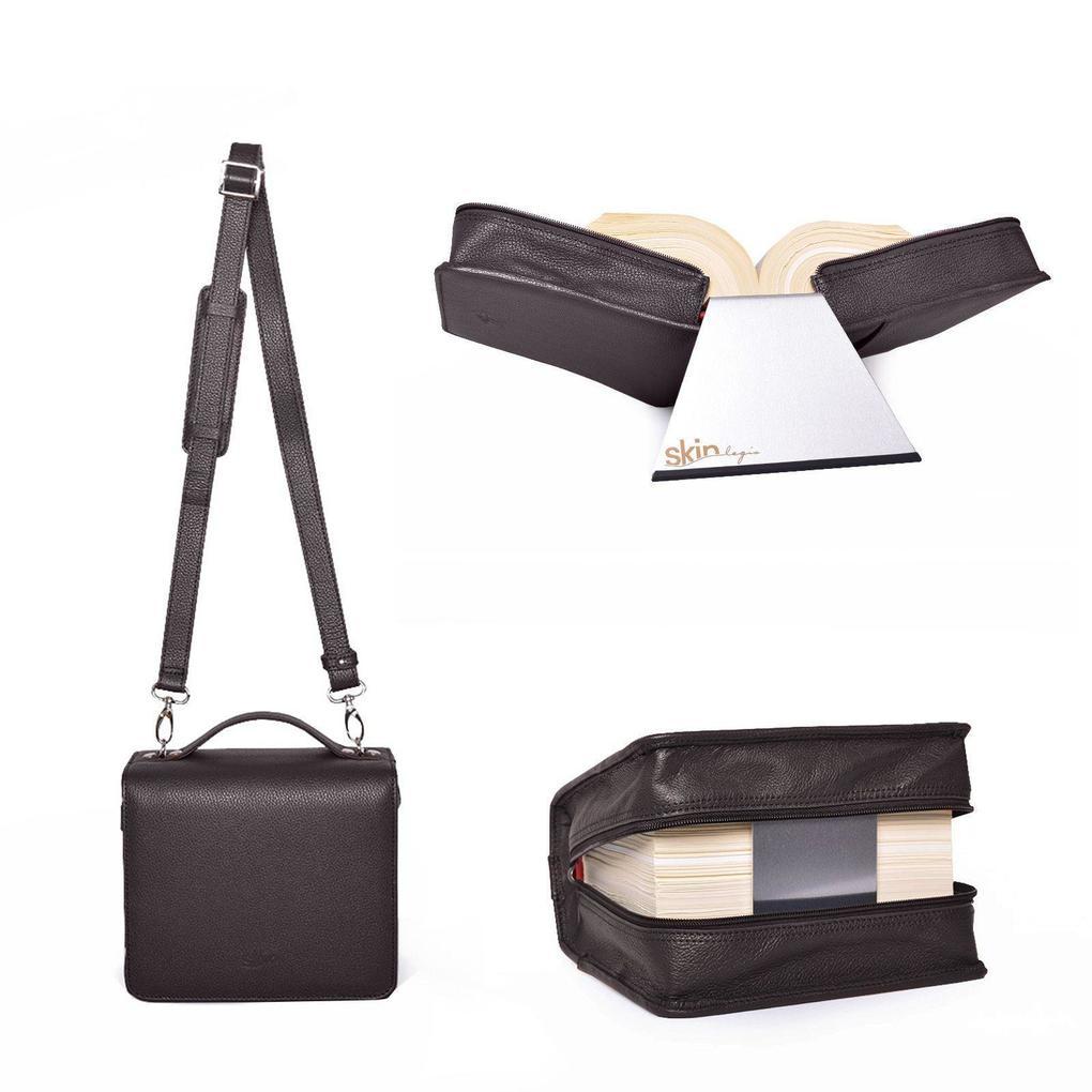 SartoriusSKIN Tasche PURO aus Nappaleder in Gr. L in Kaffee-Braun mit Tragegurt & Buchstütze