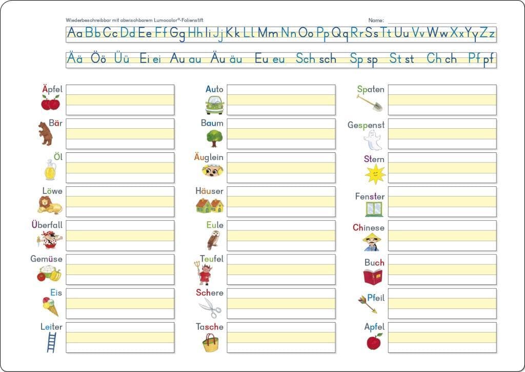 Fragenbär-Lerntafel: Wörter-Tafel