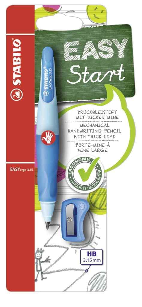 STABILO Druckbleistift Druck-Bleistift für Rechtshänder EASYergo 3.15, blau, Stift & Spitzer
