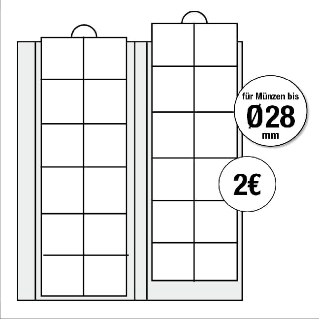 Ergänzungsblätter für alle Premium-Münzalben für Münzen bis Durchmesser 28 mm, 2er Pack