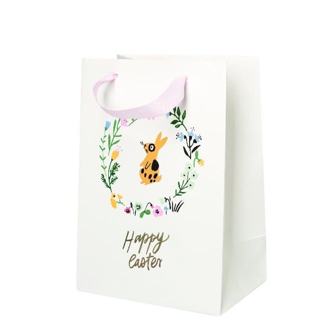 Geschenktüte Ostern, Blumenkranz/Hase, M, FSC Mix