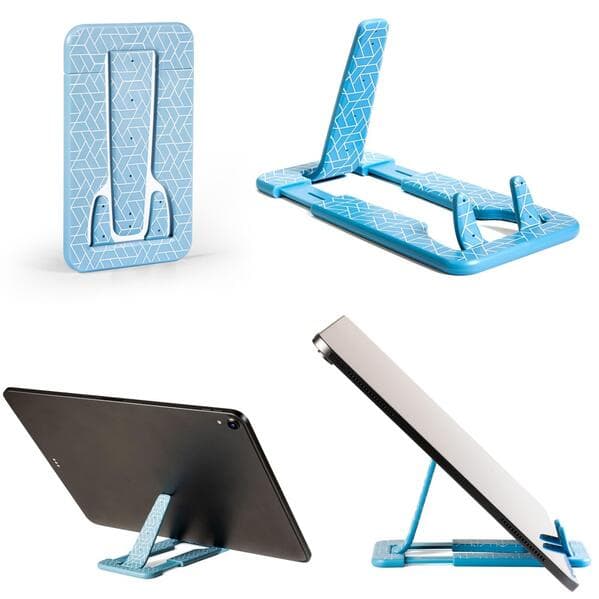 Flexistand Pro (Blue Geometrical) | flexibler Tablethalter | für alle Handys und Tablets | superflach | stufenlos verstellbar | hochkant und quer | passt in jede Tasche | ideal für unterwegs