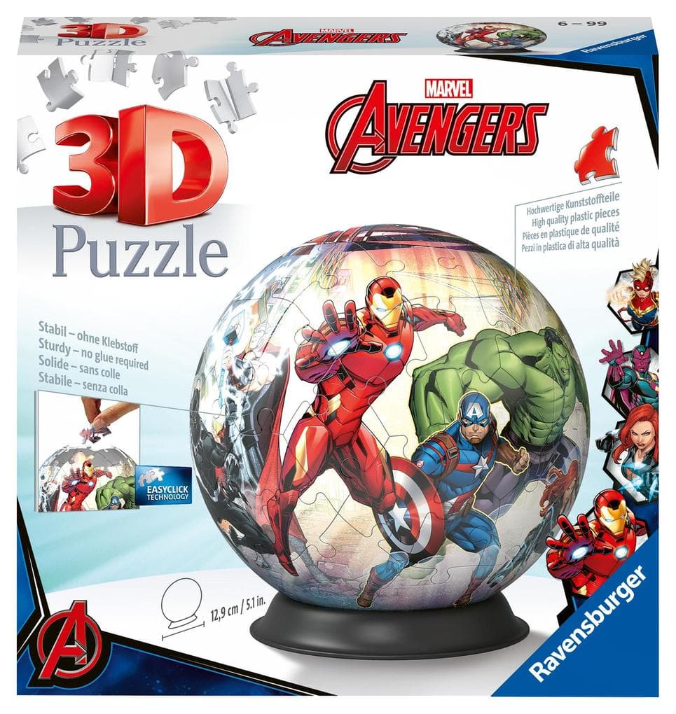 Ravensburger 3D Puzzle 11496 - Puzzle-Ball Avengers - 72 Teile - Puzzle-Ball für Superhelden und Marvel-Fans ab 6 Jahren