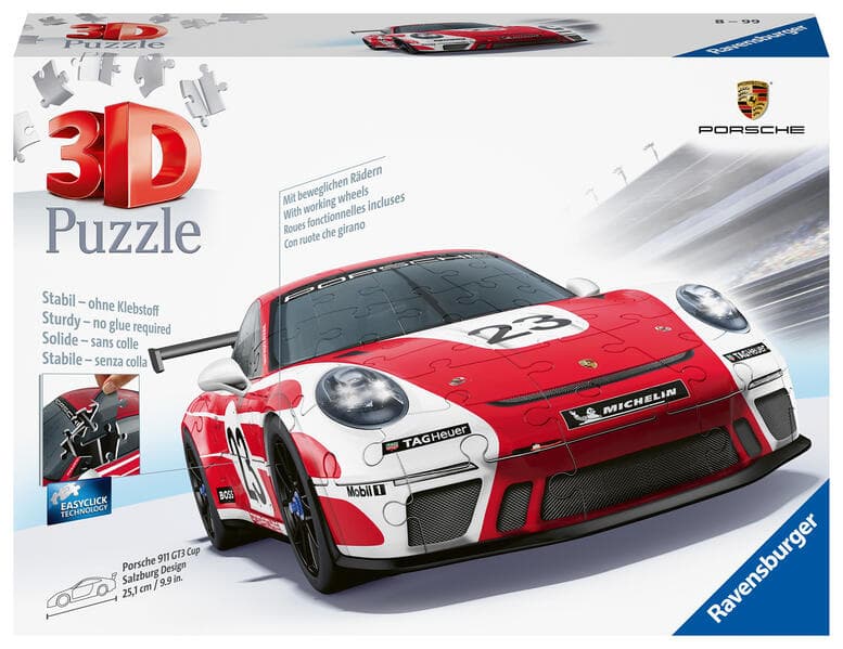 Ravensburger 3D Puzzle 11558 - Porsche 911 GT3 Cup im Salzburg Design - Die berühmte Fahrzeug und Sportwagen Ikone im legendären Design als 3D Puzzle Auto
