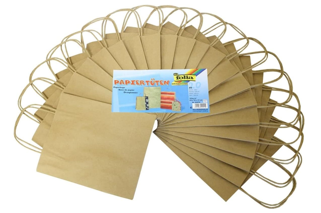 Folia Papiertüten, Geschenktüten 125g/m² Kraftpapier, 20 Stück natur
