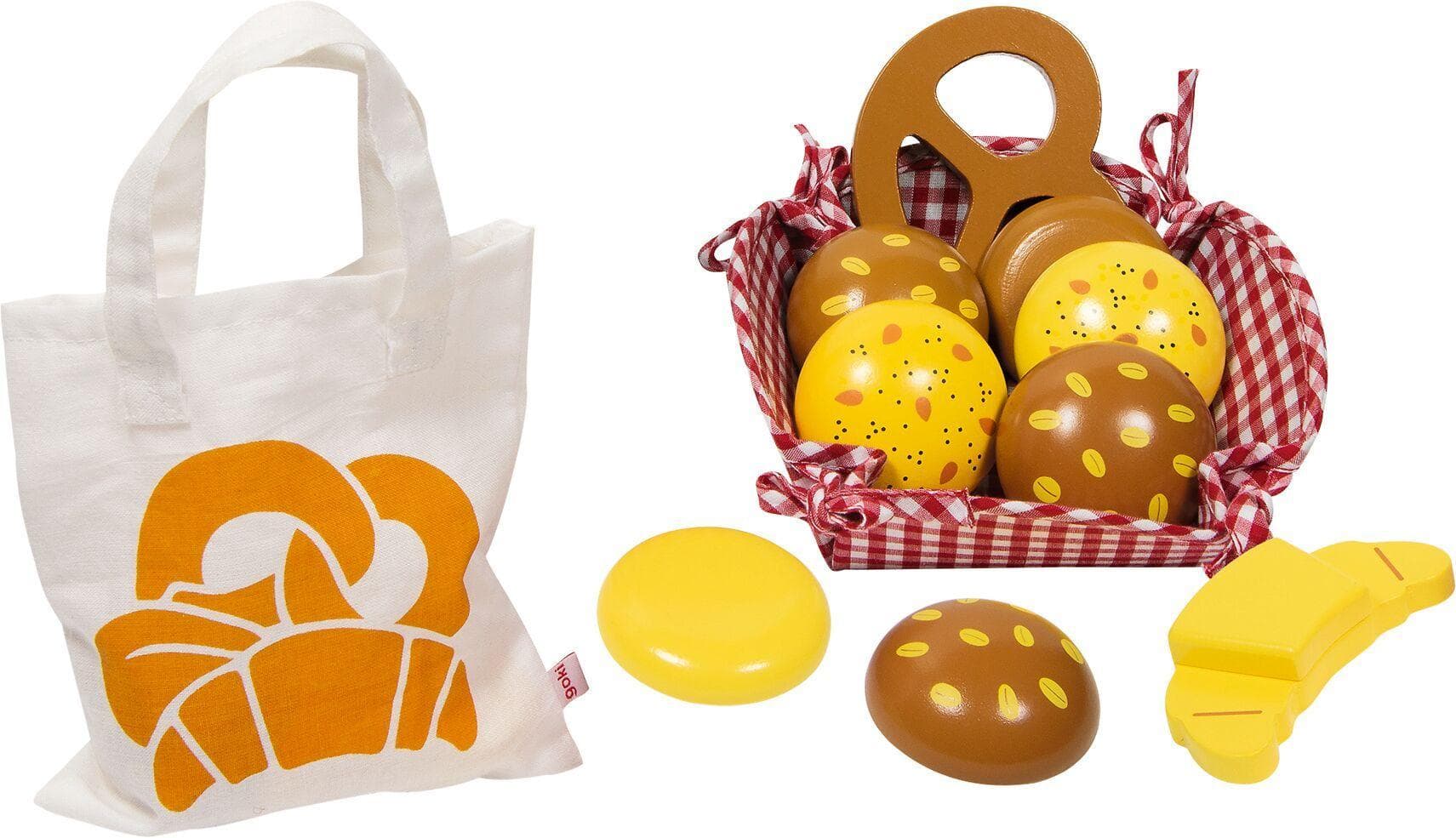 Kaufladen Miniaturen Brötchen, mit Baumwollbeutel und Korb,