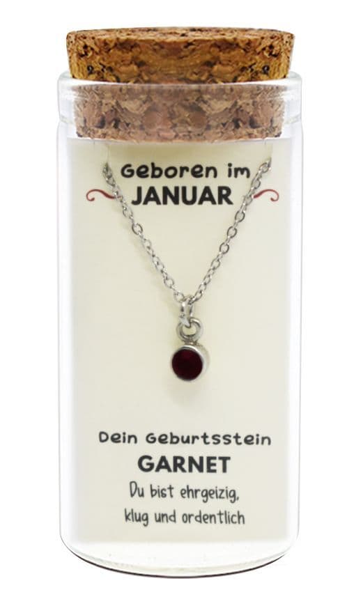 "Januar" Geburtsstein Kette im Gläschen