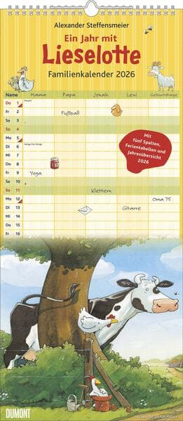 Die Kuh Lieselotte Familienkalender 2026 - Von Alexander Steffenmeier - Familienplaner mit 5 Spalten - Format 22 x 49,5 cm