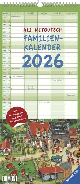 Ali Mitgutsch Familienkalender 2026- Wandkalender - Familienplaner mit 5 Spalten - Format 22 x 49,5 cm