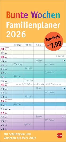 Bunte Wochen Familienplaner 2026