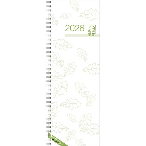 Vormerkbuch Recycling 2026 - Bürokalender 10,5x29,7 cm - 1 Woche auf 1 Seite - mit Drahtkammbindung - aus Recyclingpapier - Tischkalender - 718-0700