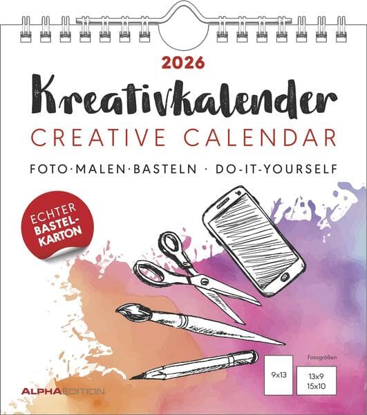 Kreativ-Kalender weiß 2026 - 16x17 cm - Foto, Malen, Basteln - datiert - Kreativkalender - Foto-Kalender - Alpha Edition