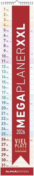 Alpha Edition - Megaplaner XXL 2026 - Streifenkalender 18×98 cm mit viel Platz für Notizen & Ferient