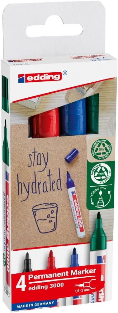 edding 3000 Permanentmarker 1,5-3mm, 4er Set