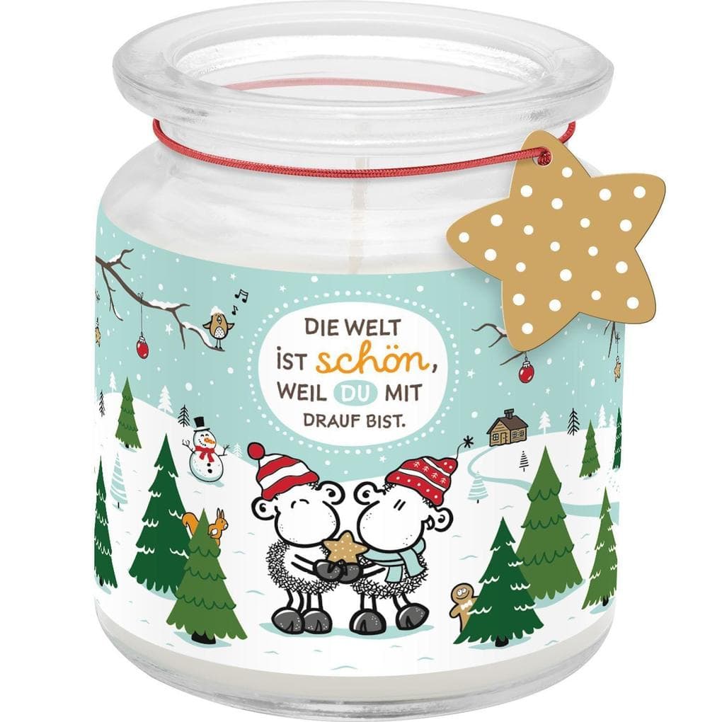 Kerze im Glas "Die Welt ist schön, weil du mit drauf bist"
