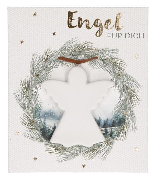 Butzon & Bercker Porzellan-Anhänger Engel 5,5 x 6 cm - filigraner Engel mit Lederband, vielseitig zum Aufhängen, Lieferung in stilvoller Geschenkverpackung