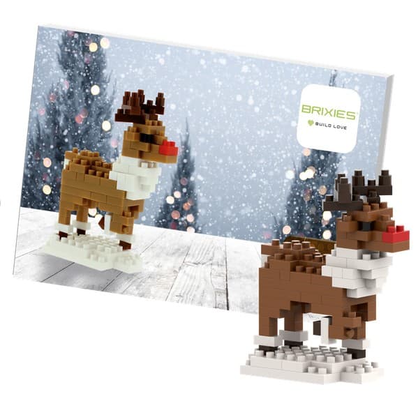 BRIXIES 220053 - Postkarte Rentier, 3D Konstruktionsbausatz aus Ministeinen, 89 Teile