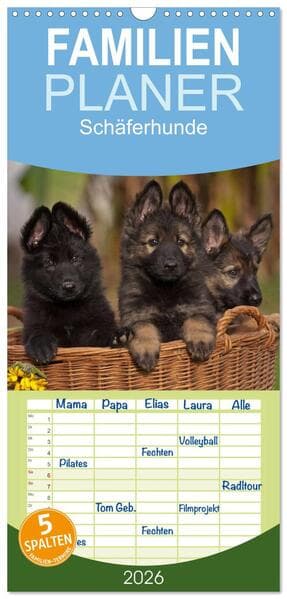 Familienplaner 2026 - Der Schäferhunde Familienplaner hoch mit 5 Spalten (Wandkalender, 21 x 45 cm) CALVENDO