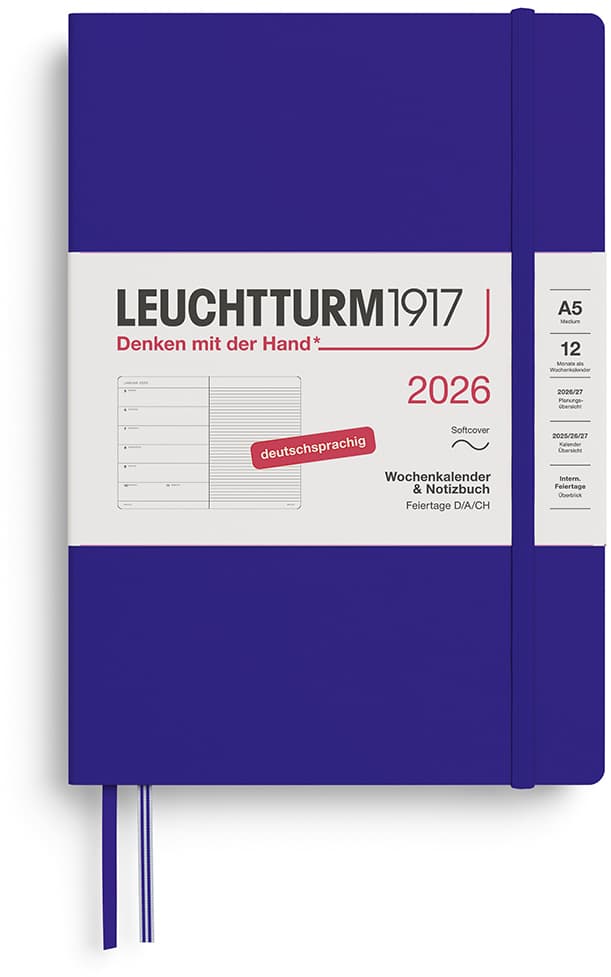 Wochenkalender und Notizbuch Medium (A5) 2026, Softcover, Ink, Deutsch