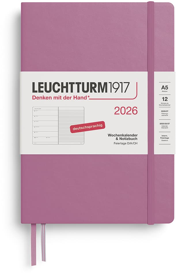 Wochenkalender und Notizbuch Medium (A5) 2026, Dusty Rose, Deutsch