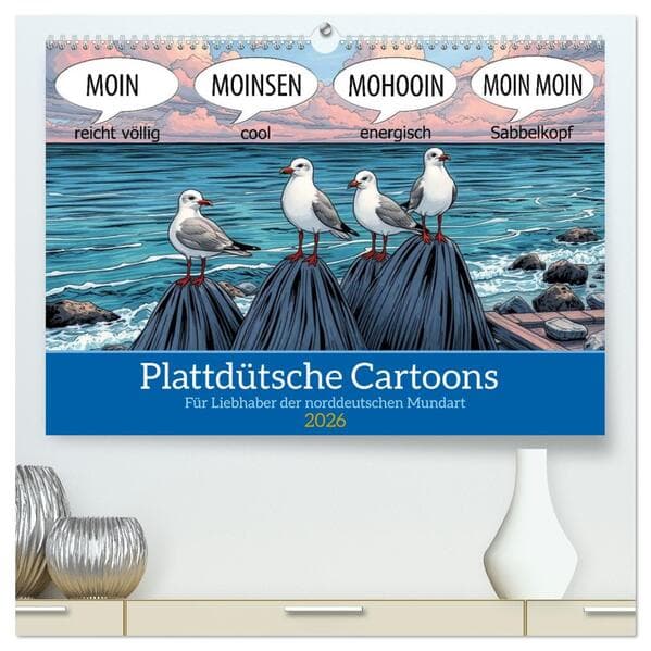 Plattdütsche Cartoons (hochwertiger Premium Wandkalender 2026 DIN A2 quer), Kunstdruck in Hochglanz
