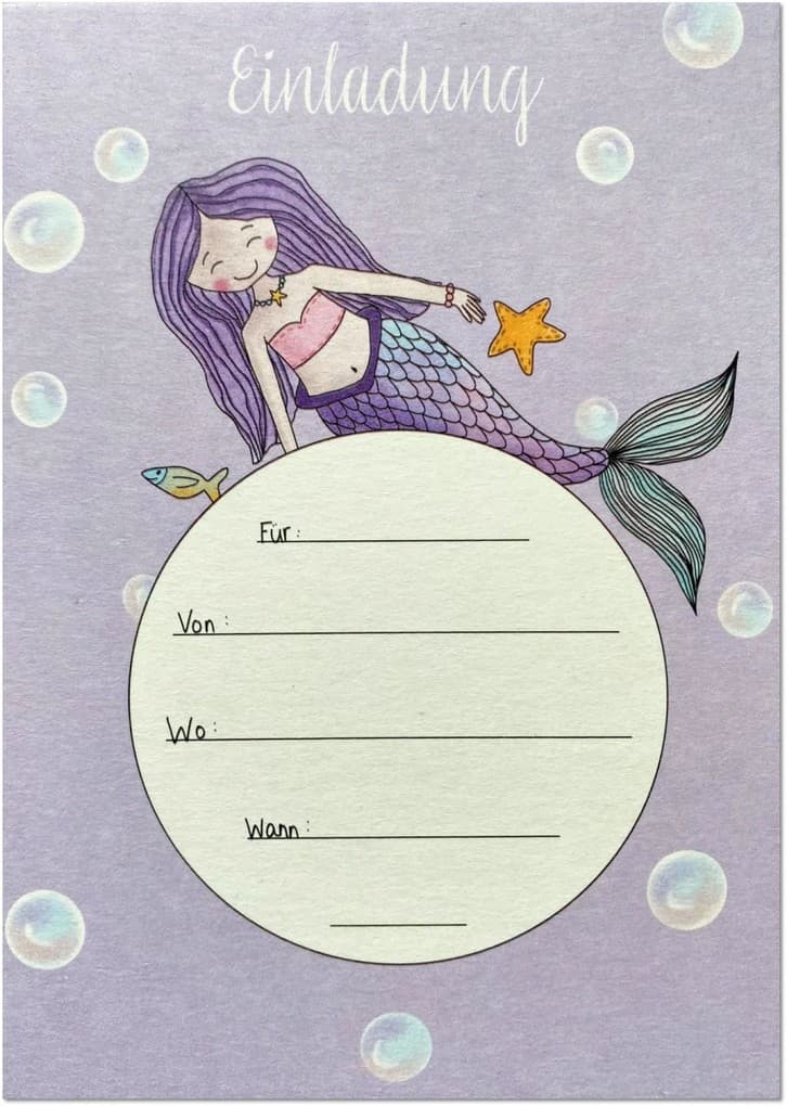 KEITCARDS Einladungskarte Meerjungfrau, Karte für Einladung, Geburtstag, 1 Stück