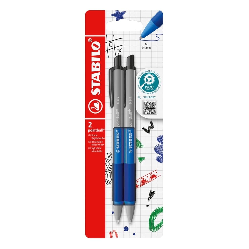 STABILO Druck-Kugelschreiber - pointball colorful, 2er Set - ultramarinblau