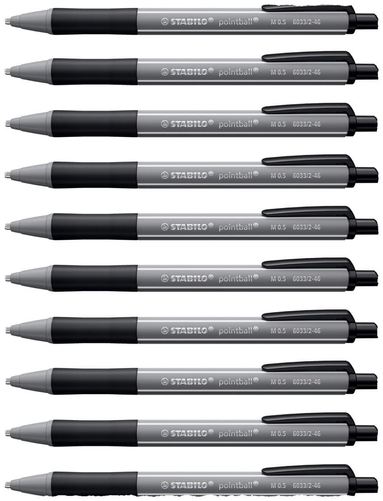 STABILO Kugelschreiber Druck-Kugelschreiber - pointball colorful, 10er Set - dunkelgrau