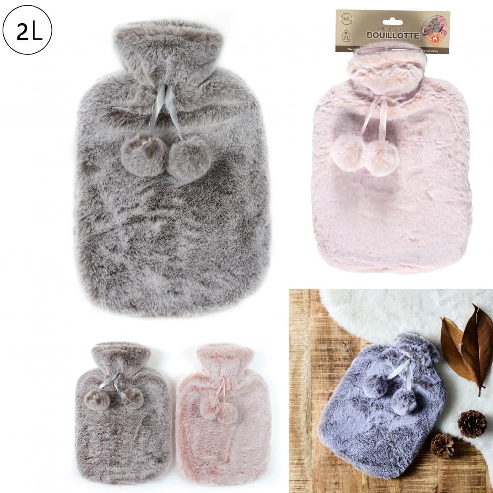 Waermflasche Fell 2l, 2-fach sortiert